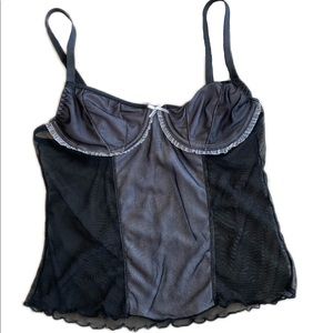 black mesh intimate top with bow and bra wire